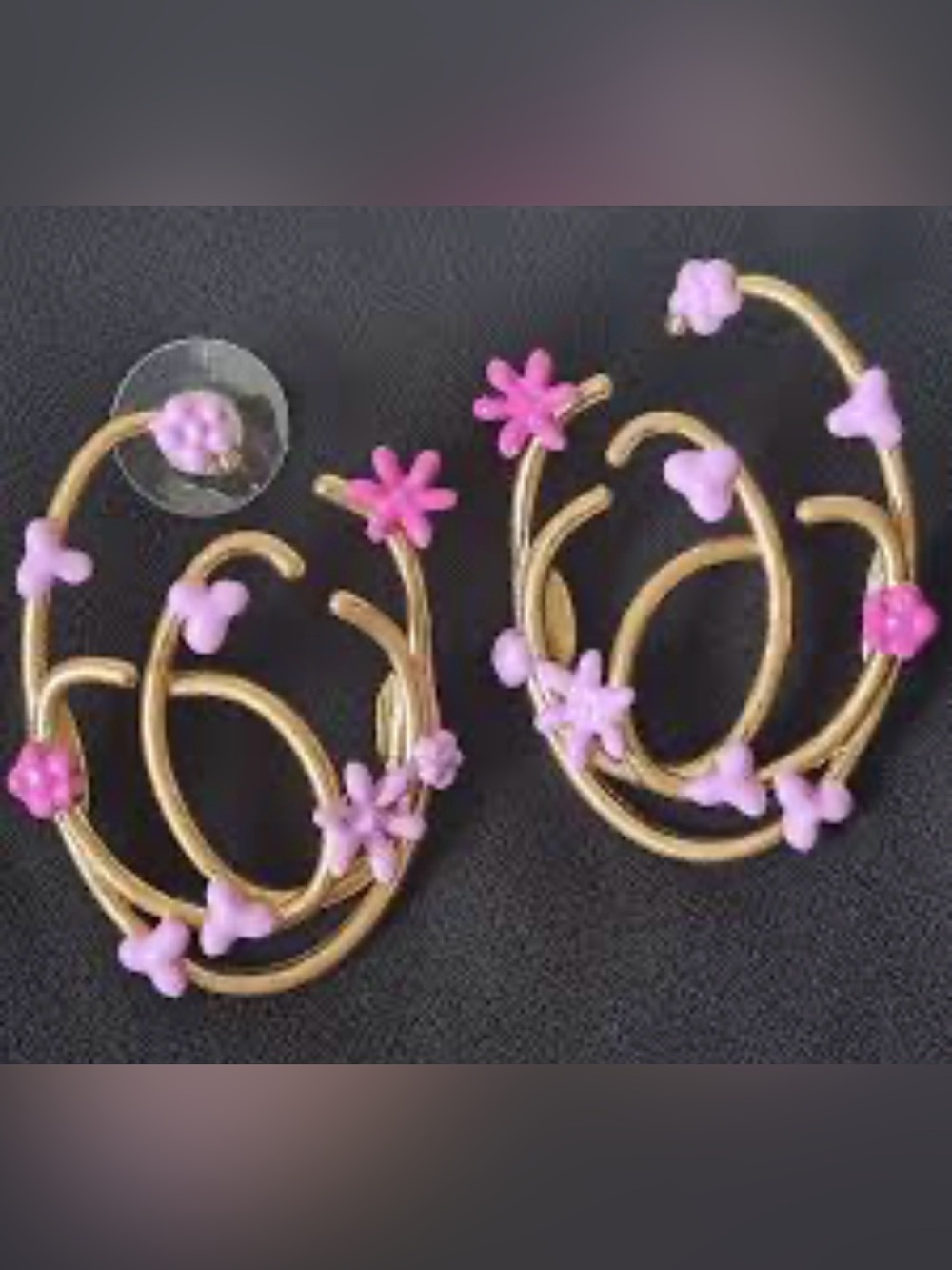 Oscar de la Renta Gold-Tone Hoop Earrings with Pink Floral Charms